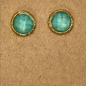 NWOT Gold Plated Bronze Turquoise Doublet Button Earrings By Designer Bellezza